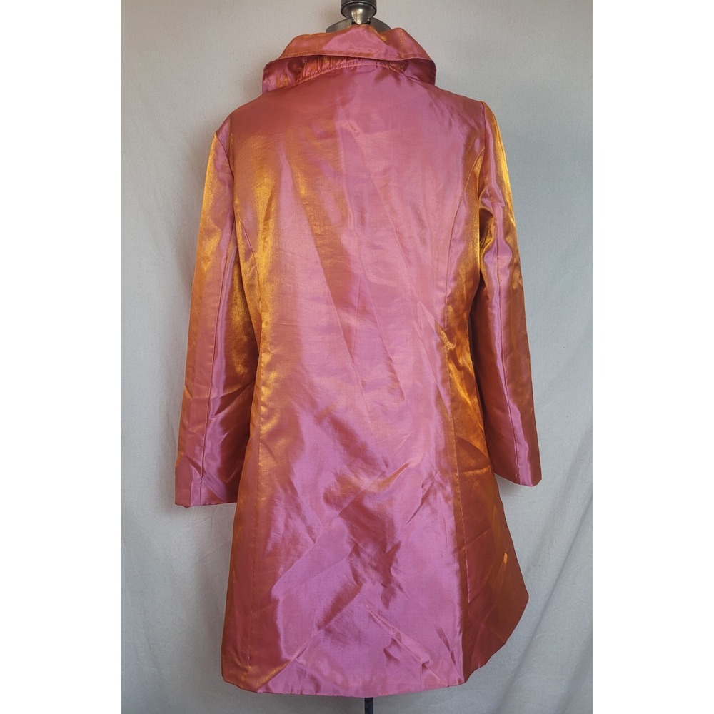 UBU 90's Y2K Metallic Orange Yellow Shift Shiny Mid Length Light Trench Coat M - Picture 3 of 15
